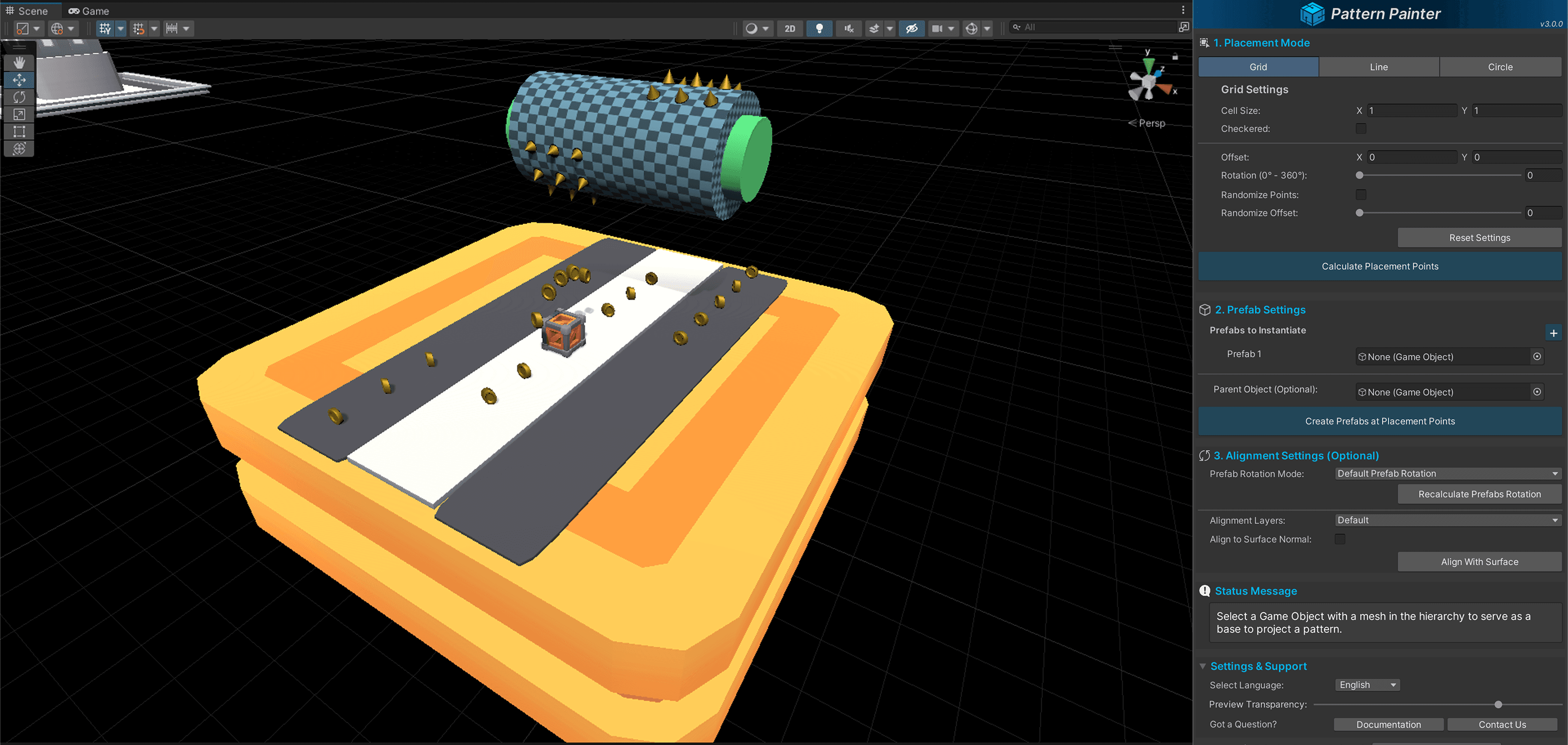 Traps and coins placed along a runner level